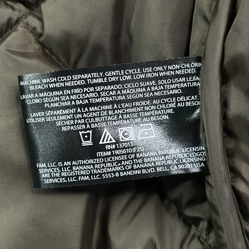 Banana Republic Jacket Mens XXL Olive Green Quilted Bomber Snap Zip Up Coat